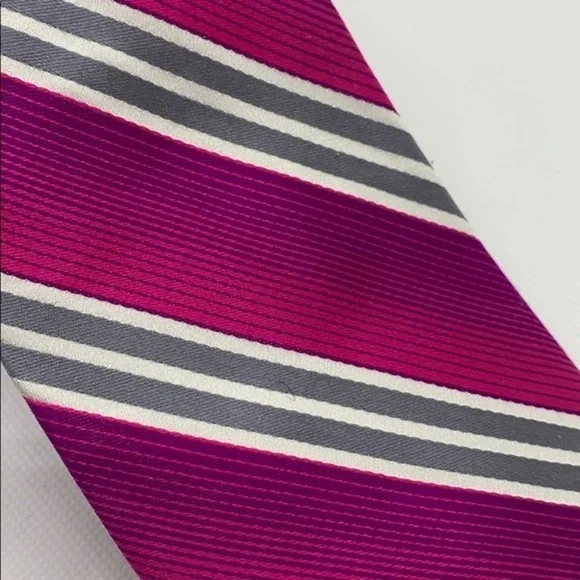 Men’s express pink and silver stripe silk tie - Picture 3 of 4